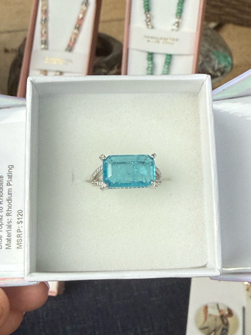 BP Silver Plated Aquamarine-Blue Emerald-Cut Ring
